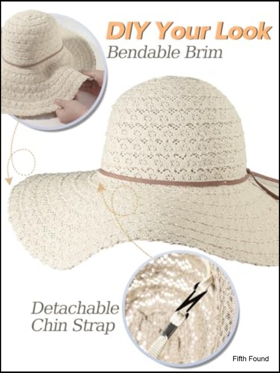 Wide Brim Floppy Sun Hat Packable Foldable Lace Adjustable Wire Brim main image 6